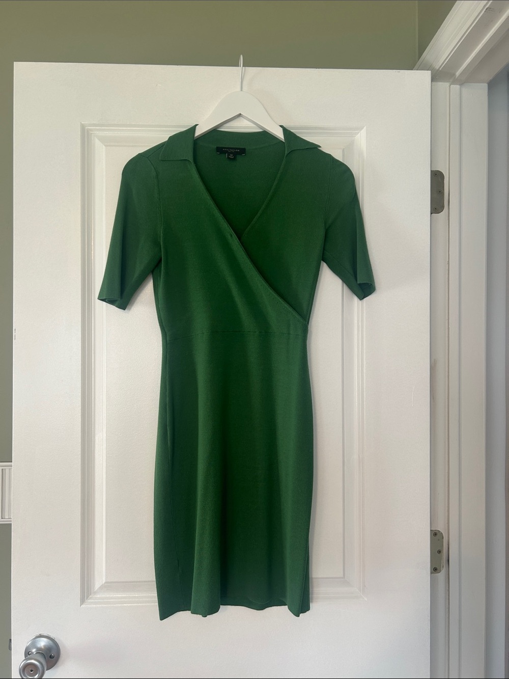 Ann Taylor Forest Green Faux-Wrap Midi Dress